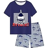 Fiodrimy Boys Pajamas Big Boys Summer Short Sleeve PJ Set Kid Sleepwear Boys Pajamas Size 8-14