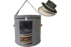 Aeeteek Hat Storage Box 19" D x 17" H Portable Felt Organizer Bucket Foldable Large Capacity Bag Round Travel Hat Container with Dust Proof Lid, Stuffed Animal Toys and Clothes Storage Bin (Grey)