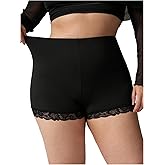 WDIRARA Women's Plus Size Lace Trim Biker Shorts High Waisted Yoga Workout Skinny Short Leggings