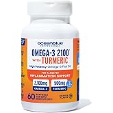 Oceanblue Omega-3 2100 with Turmeric - 60 Softgels (30 Servings) | Burpless Wild Caught Fish Oil, Joint &amp; Heart Support, Orange Flavor, Triple Strength DPA EPA DHA Omega 3 Supplement