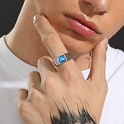 U7 Blue Stone Men Stainless Steel Square Signet