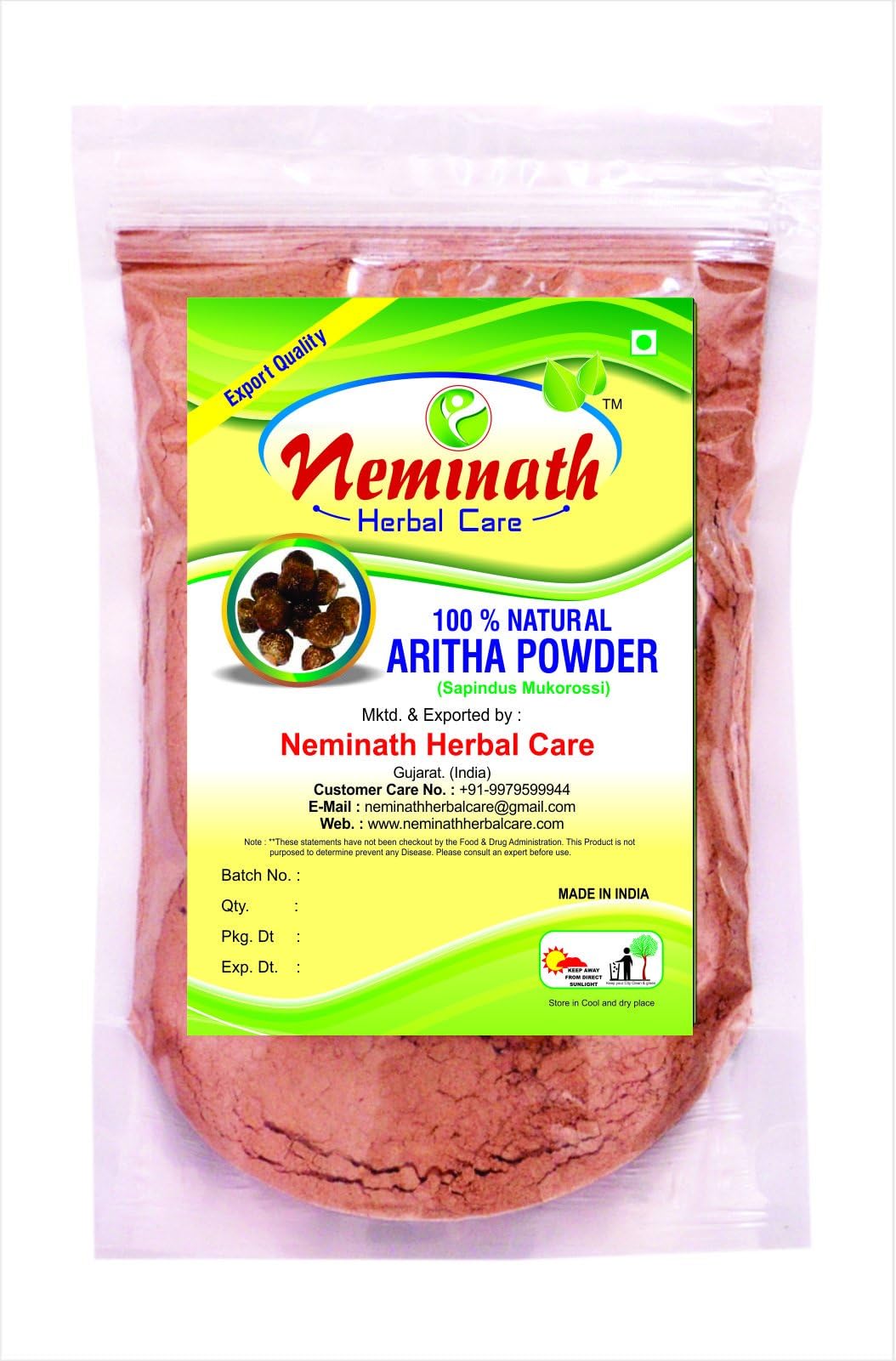 Neminath Herbal care Aritha Nuts (SAPINDUS MUKOROSSI) Powder for SILKY SMOOTH HAIRS (227Grams)