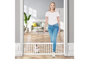 Fldofaves Dog Gate - 18"-45" Adjustable Extra Wide Metal Baby Gate to Step Over, 10" Tall Small Pet Gate with 3 Extension Kit