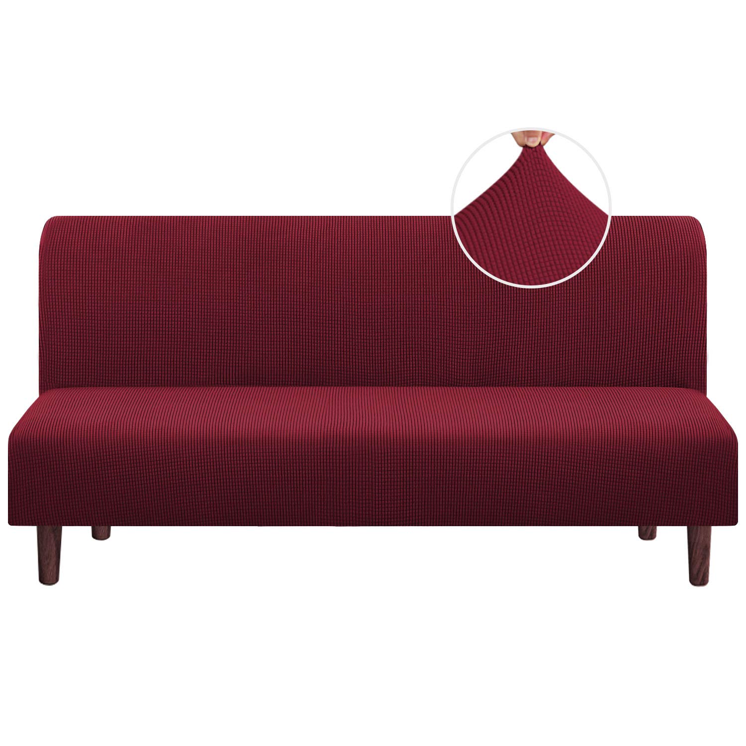 Photo 1 of PrinceDeco Stretch Futon Cover,Armless Futon Slipcover Full Queen Size Futon Couch Cover, Sofa Cover Bed Cover Furniture Protector with Elastic Bottom, Checked Pattern Jacquard, Burgundy