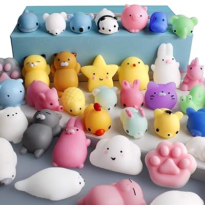 FLY2SKY 28pcs Mochi Squishy Toys Mini Squishies Kawaii Animal Squishys Party Favors Easter Egg Fillers Easter Gifts for Kids Unicorn Cat Panda Animal Squeeze Toy Stress Relief Toy Class Prize, Random