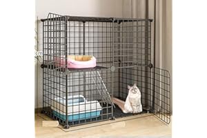 FDSDEFEN 2 Tier(Black) Cat Cage, Indoor Cat Enclosures, DIY Cat Playpen, Metal Kennel for Small and Medium Cats, Kittens, Kitty