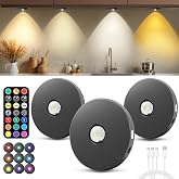 Puck Lights with Remote Control, 2000mAh Rechargeable Cabinet Light, Under Counter Tap Light Wireless, Display Cabinet, Shelf, Closet，Dimmable，Magnetic，Push Lights Battery Operated， (Black, 3 Pcs)