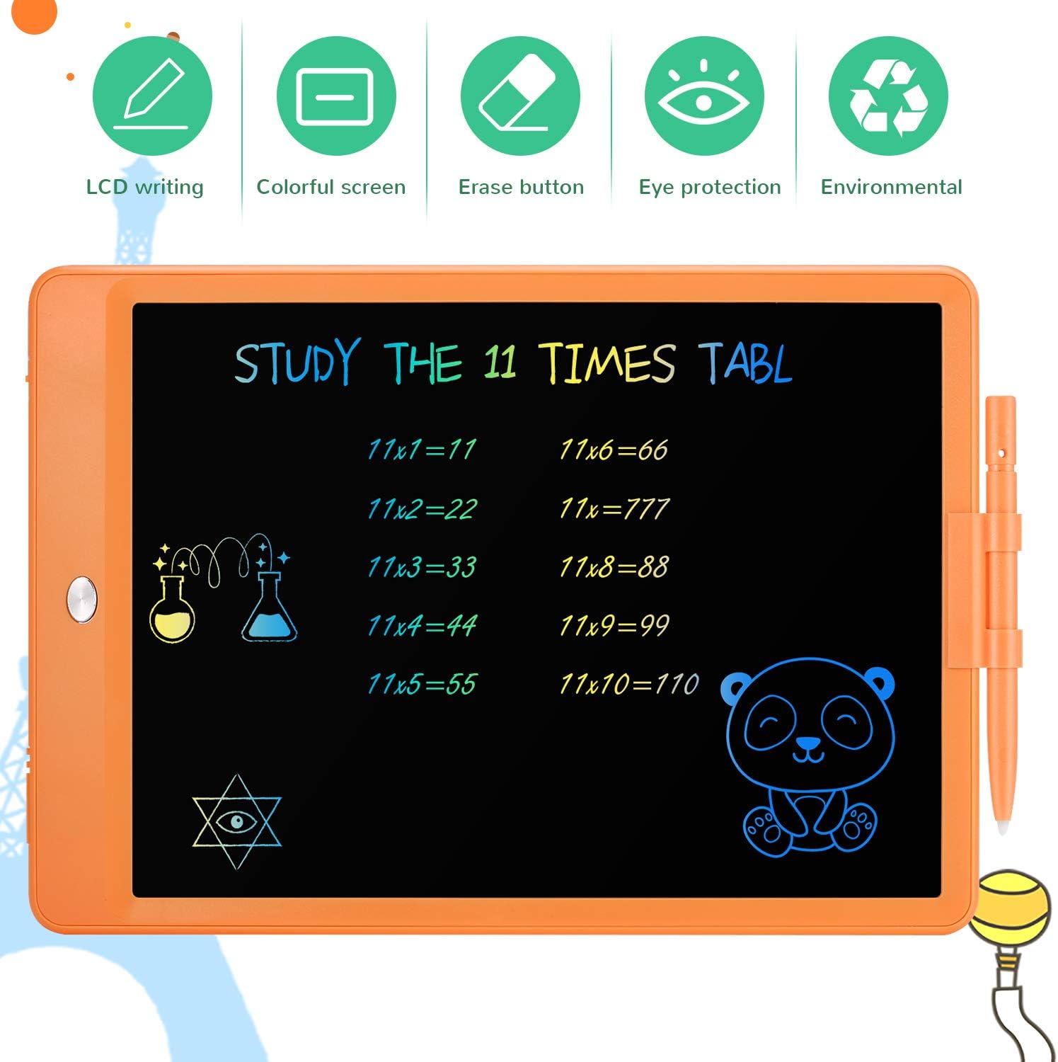 Reusable Drawing Tablet Drawing Board 11 Inch LCD Writing Tablet Doodle Board with Rainbow Color
