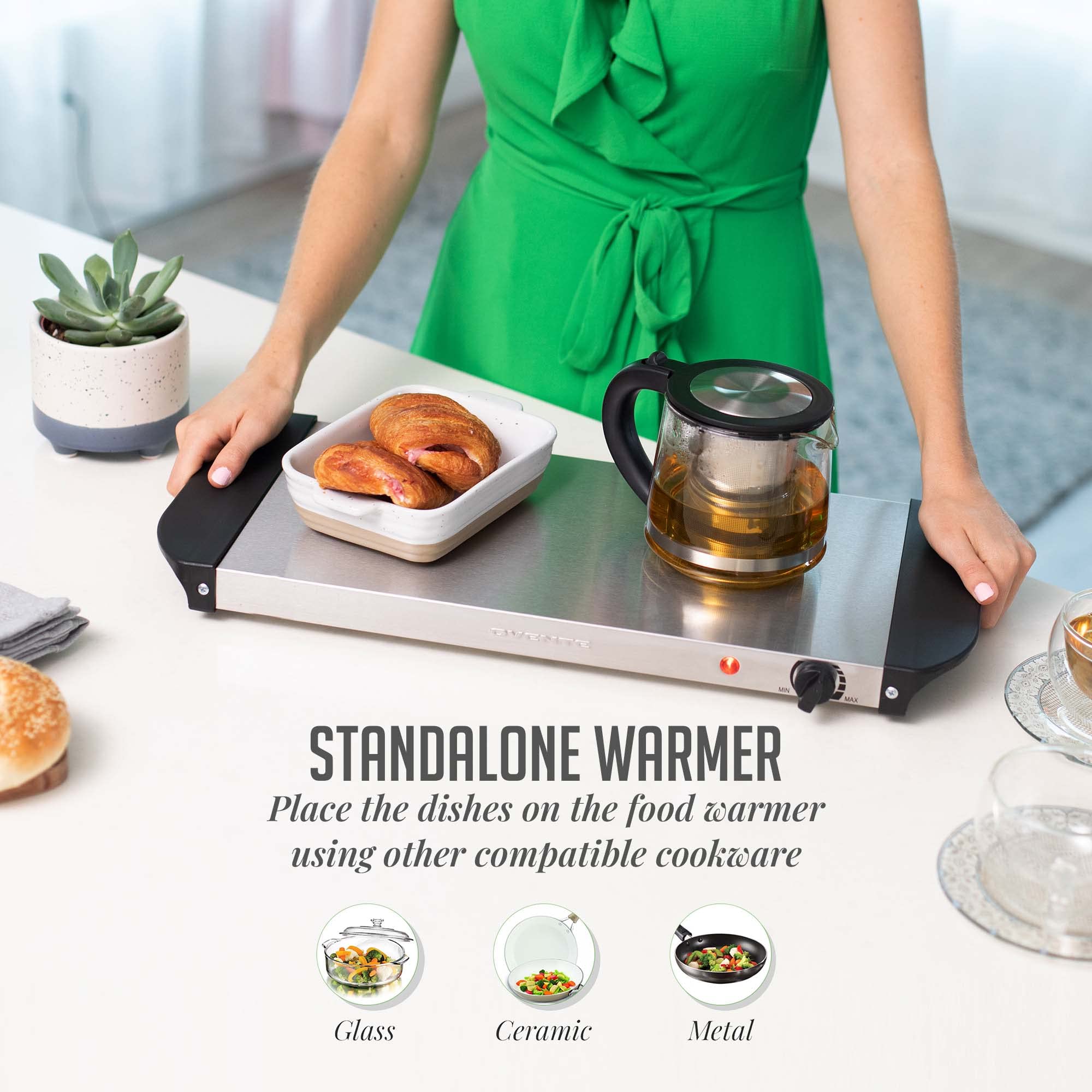 OVENTE Electric Buffet Server and Food Warmer, Three 1.5 Quart Chafing Dish Set with Stainless Steel Warming Tray Perfect for Holidays and Dinners, Silver FW173S