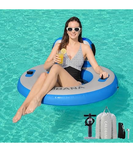 Flotteur gonflable rayé bleu pour piscine, chaise longue hamac pour adultes/enfants, détente estivale | Leroy Merlin