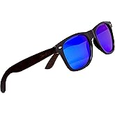Woodies Zebra Wood Sunglasses with Electric Blue Mirrored Polarized Lens and Real Wooden Frame for Men and Women | 100% UVA/UVB Protection