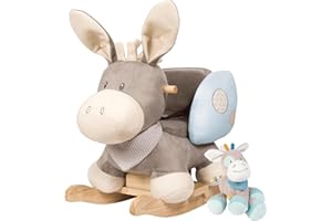 Nattou Rocking Horse & Plush Toy Bundle: Cappuccino The Donkey Rocker & Tim The Horse - Safe, Soft, and Stimulating Toys for Babies 10-36 Months