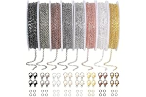 8 Roll Necklace Chains, 8 Colors Jewelry Making Metal Chains with Open Jump Rings & Lobster Clasps for Jewelry Making DIY Nec