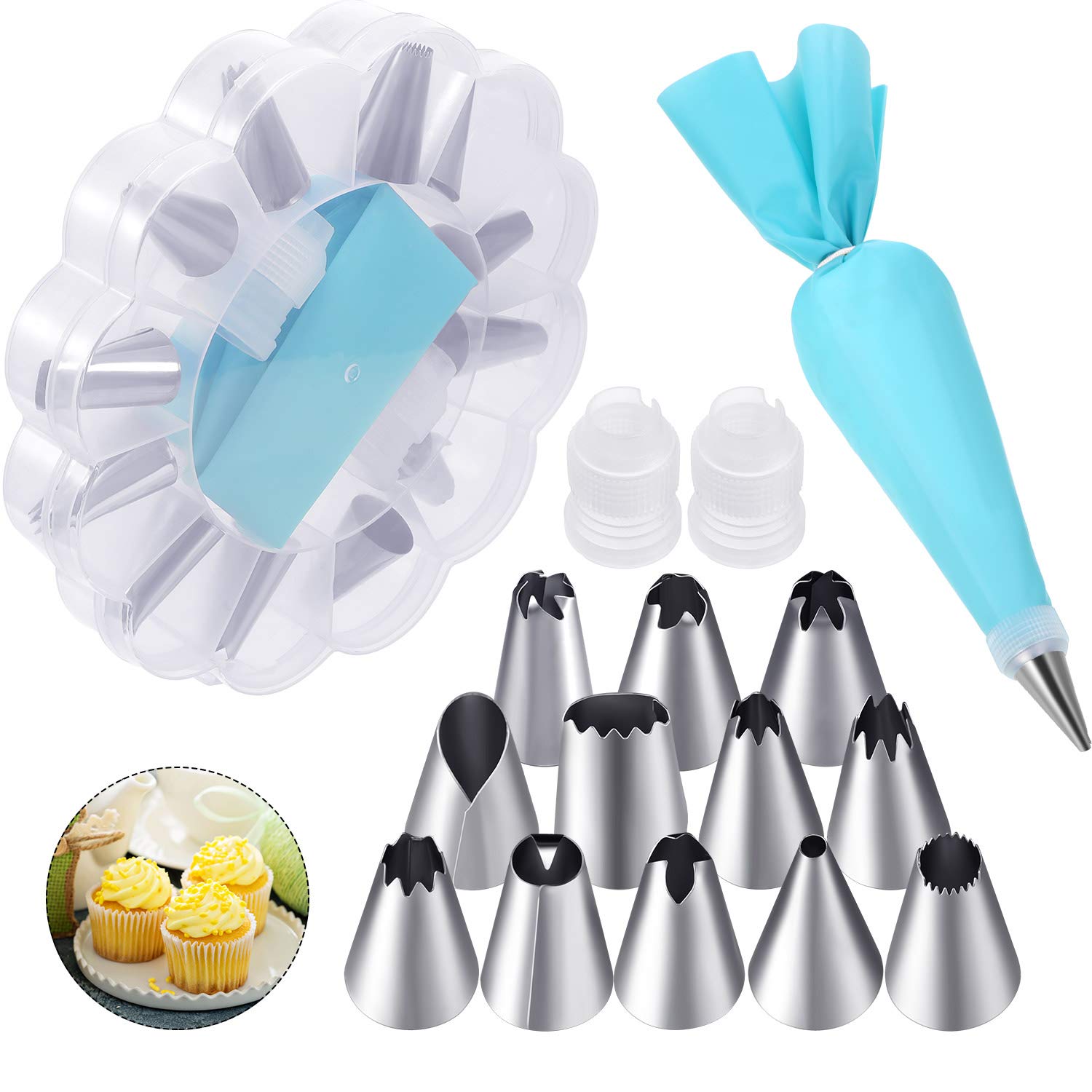 Buy Silicone Piping Bags and Nozzle Set Include 12 Pieces Stainless