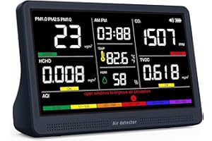 AQItech Professional Indoor Air Quality Monitor with 7X AQI Beep Alarms,16 in 1 Portable Real-Time Detector for PM2.5 | PM10 | CO2 | TVOC | HCHO | Temp | Hum for Home Cars Plants Pets (Aerolite Black)