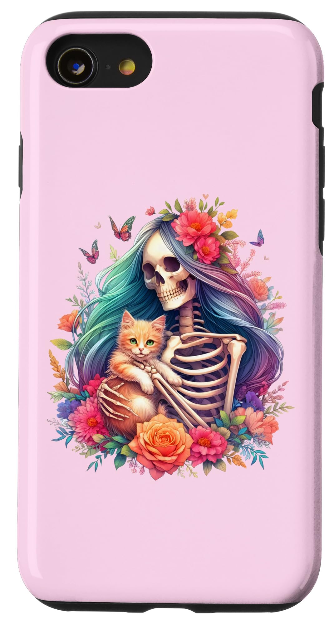 iPhone SE (2020) / 7 / 8 Female Skeleton And Cute Kitten Cat Lovers Halloween Vintage Case