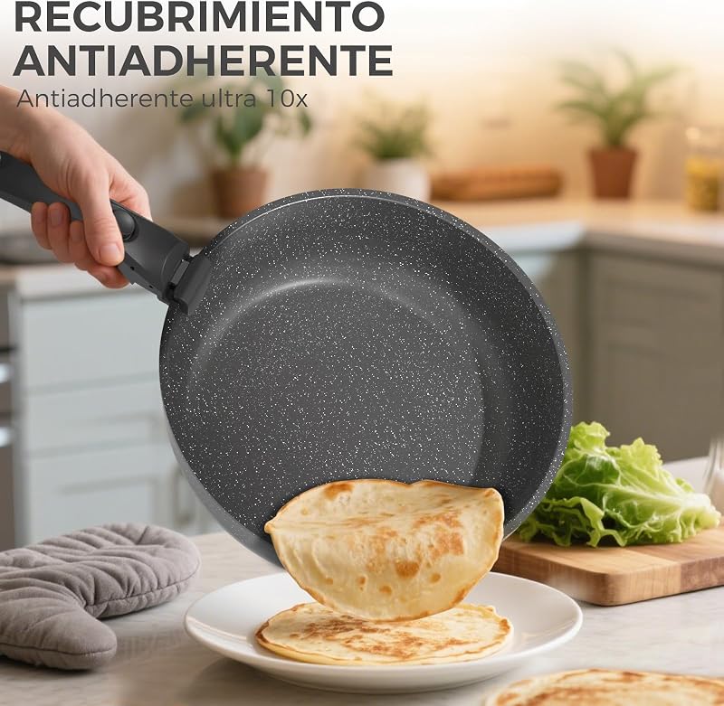 Conjunto de panelas e frigideiras 15 peças, revestimento em granito antiaderente, pegas amovíveis, empilháveis, fáceis de limpar, compatível com indução, fogão a gás e cerâmico, branco