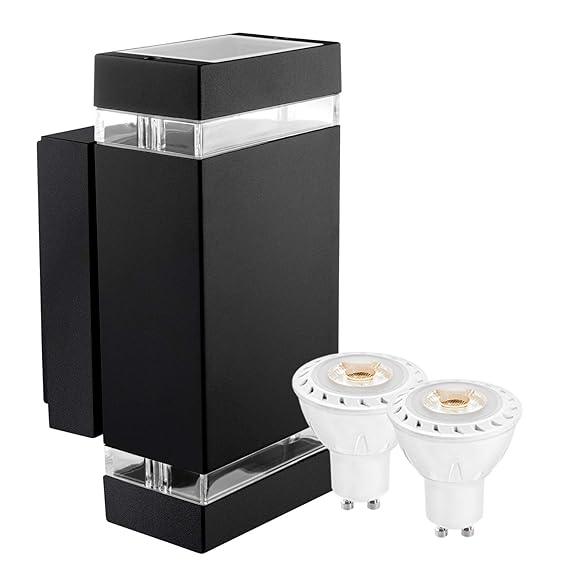 LEDANDO Hochwertige LED Wandleuchte UpDown Alu inkl. 2X LED GU10 Markenstrahler 7W - schwarz - warmweiß - für Innen und Außen