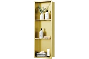 Neodrain Stainless Steel Shower Niche, NO Tile Needed Recessed Shelf for Bathroom Storage, 3-Tier Recessed Built-in Wall Niche（12X36Inch，Gold）