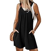 Dokotoo Women's Summer Sleeveless Waffle Knit Romper Tank Tops Belt Jumpsuits with Side Pockets