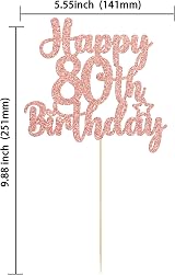 Gyufise Happy 80th Birthday Cake Topper Glitter Rose Gold 5.5x9.1 inches view 2