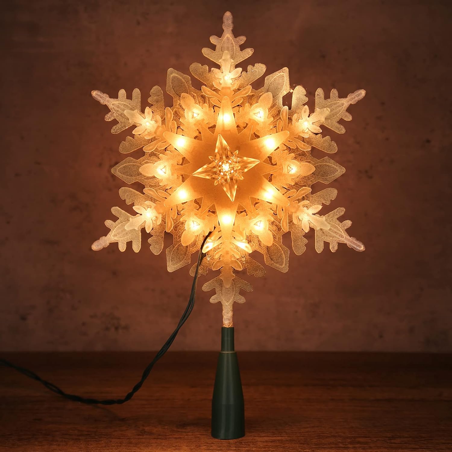 Tree Toppers - ODEETRONIC Christmas Snowflake Tree Topper Lights, 9.25in 120V UL Certified Christmas Star Treetop with 20 Count Incandescent Warm White Lights for Indoor Outdoor Christmas Tree Home Party Decor