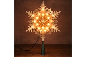 ODEETRONIC Snowflake Tree Topper Lights, 9in 20 Clear Christmas Star Treetop, 120V UL Certified Christmas Lighted Sonwflake Tree Topper, Warm Tree Topper for Xmas Tree Party Decoration