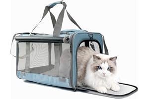 H.S.C PET PRODUCE HSC PET Cat Carrier Blue Small Dog Bag Soft Sided Temporary Kennel for Puppy Traveling Totes,5 Ventilated Mesh Windows with Curtains,15lb Puppy or 18lb Cat/Kittens Handbag