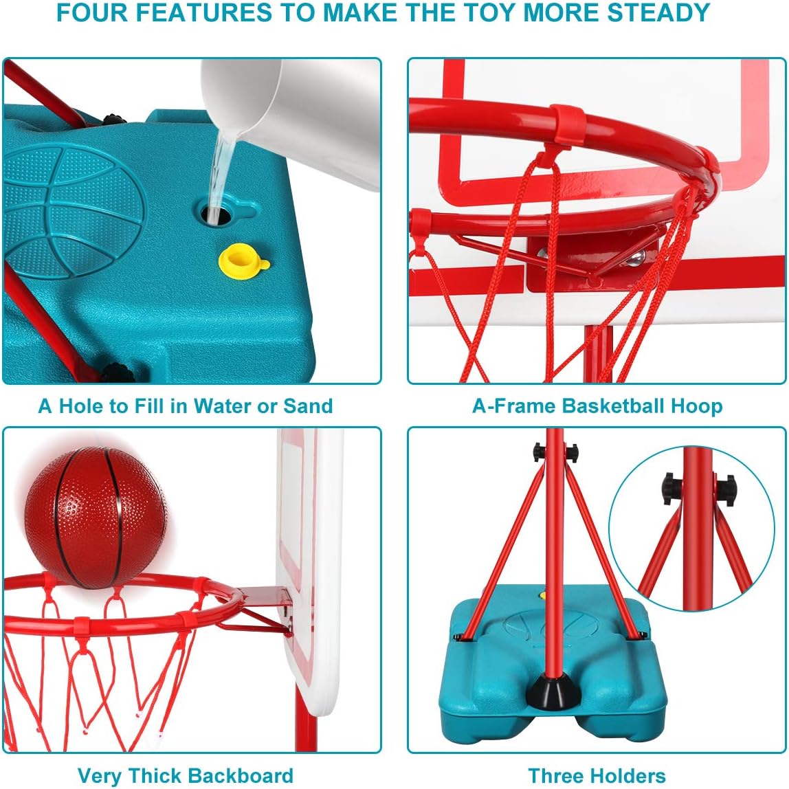 N/C Kids Basketball Hoop Stand Adjustable Height 2.9 ft -6.2 ft Indoor Basketball Hoop Outdoor Toys Outside Backyard Games Mini Hoop Basketball Goal Gifts for Boys Girls Toddlers Age 3 4 5 6 7 8: Toys & Games