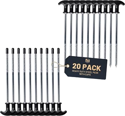 TIMBER RIDGE 20 Pack Tent Pegs Heavy Duty Spiral Steel Ground Stakes