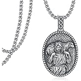 Hantuorui Jesus Necklaces for Women 925 Sterling Silver Christian Jesus Piece Chain for Men Oval Religious Medal Jewelry Gifts