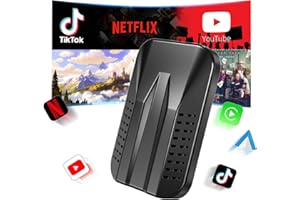 Mipeggy Wireless Carplay & Android Auto Adapter Built in Netflix YouTube TikTok, Upgrade Carplay Wireless Adapter for OEM Wired CarPlay Cars, Plug&Play, MirrorLink, TF Card