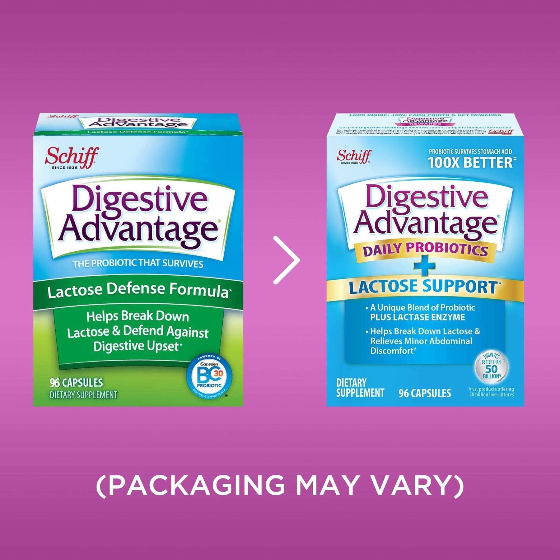 Lactose Defense Lactase Capsule - Digestive Advantage (32x3) Capsules, Breaks down lactose, Survives 100x Better than regular 50 billion CFU, Lessens Bloating