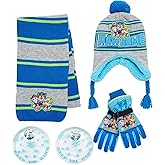 Nickelodeon Paw Patrol Boy's Winter Hat Set -3 Piece Beanie,Gloves or Mittens and Scarf (2-7), Size Age 4-7, Paw Patrol Hat Gloves Scarf Set with Handwarmers