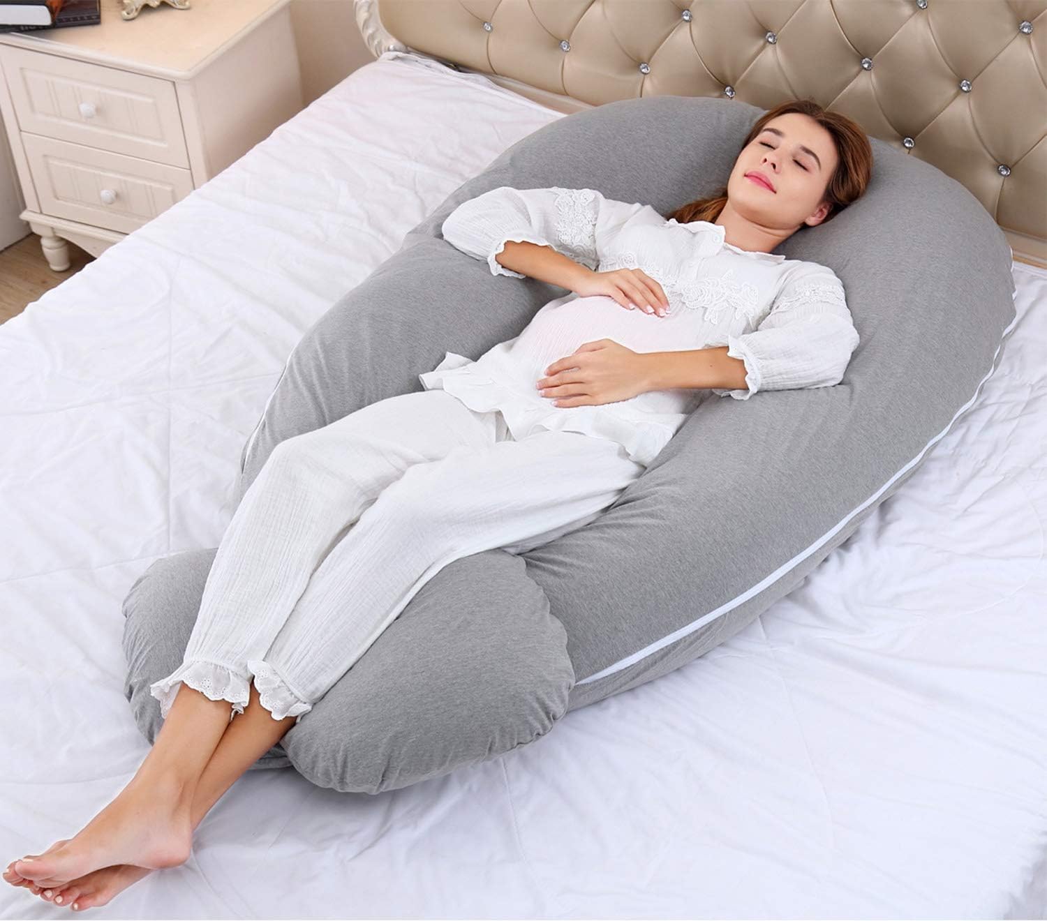 AngQi Full Body Support Pillow with Cool Jersey Cover - U Shaped Pregnancy Pillow - Maternity Body Pillow - Great for Anyone: Home & Kitchen