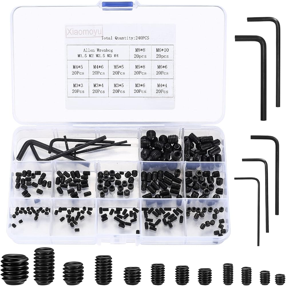 Xiaomoyu 240 Pcs Grub Screws Set M3-M8 Cup Point Hex Socket with Wrench