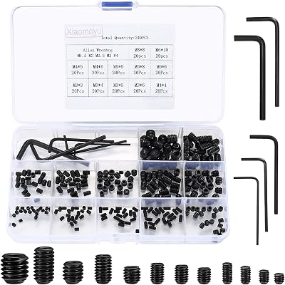 Xiaomoyu 240 Pcs Grub Screws Set M3-M8 Cup Point Hex Socket with Wrench