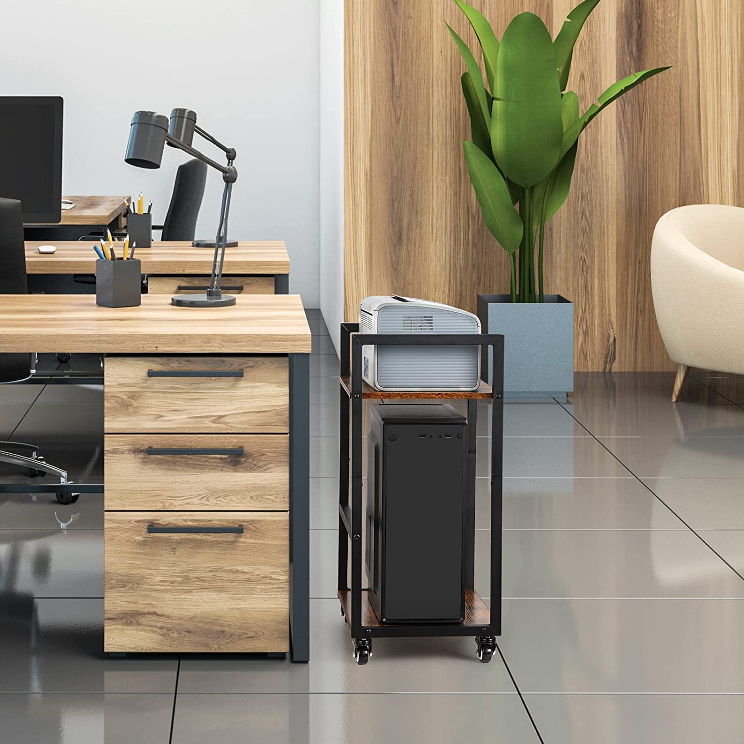 Mua SEHERTIWY 2 Tier Computer Tower Stand, Brown CPU Holder Stand Cart ...