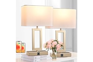 BRIGHTWE Set of 2 Table Lamps with Dual USB Ports,Touch Control for Bedside and Nightstand in Bedroom, 3-Way Dimmable Modern for Desk, Living Room, Office, LED Bulbs Included, Gold&White