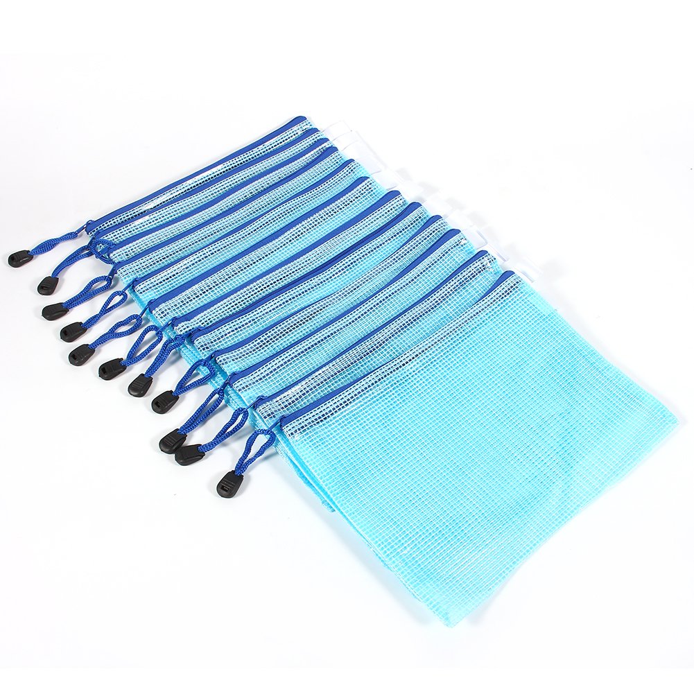 12Pcs A5 Plastic File Storage Zipper Bags Document Folder Protective Sleeves Pen Bag(Blue)