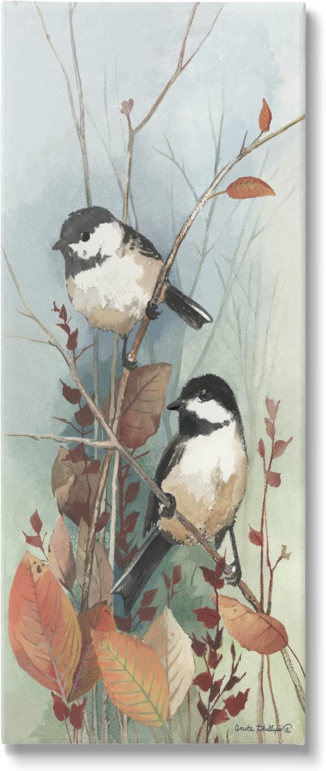 Paintings - Stupell Industries Chickadee Birds Perched Foliage Canvas Wall Art, Design by Anita Phillips