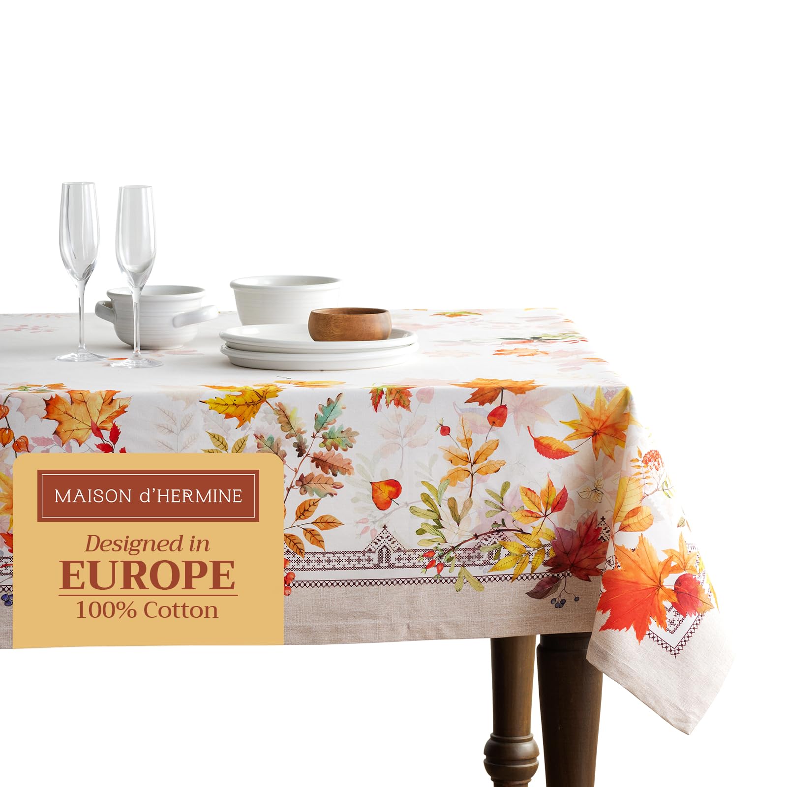 Maison d' Hermine Table Cloth Rectangle Table 100% Cotton 54 x 72 Inches Fall Tablecloth Reusable Everyday Use for Thanksgiving Christmas Decorations Dining Farmhouse Party (Amarante) Image
