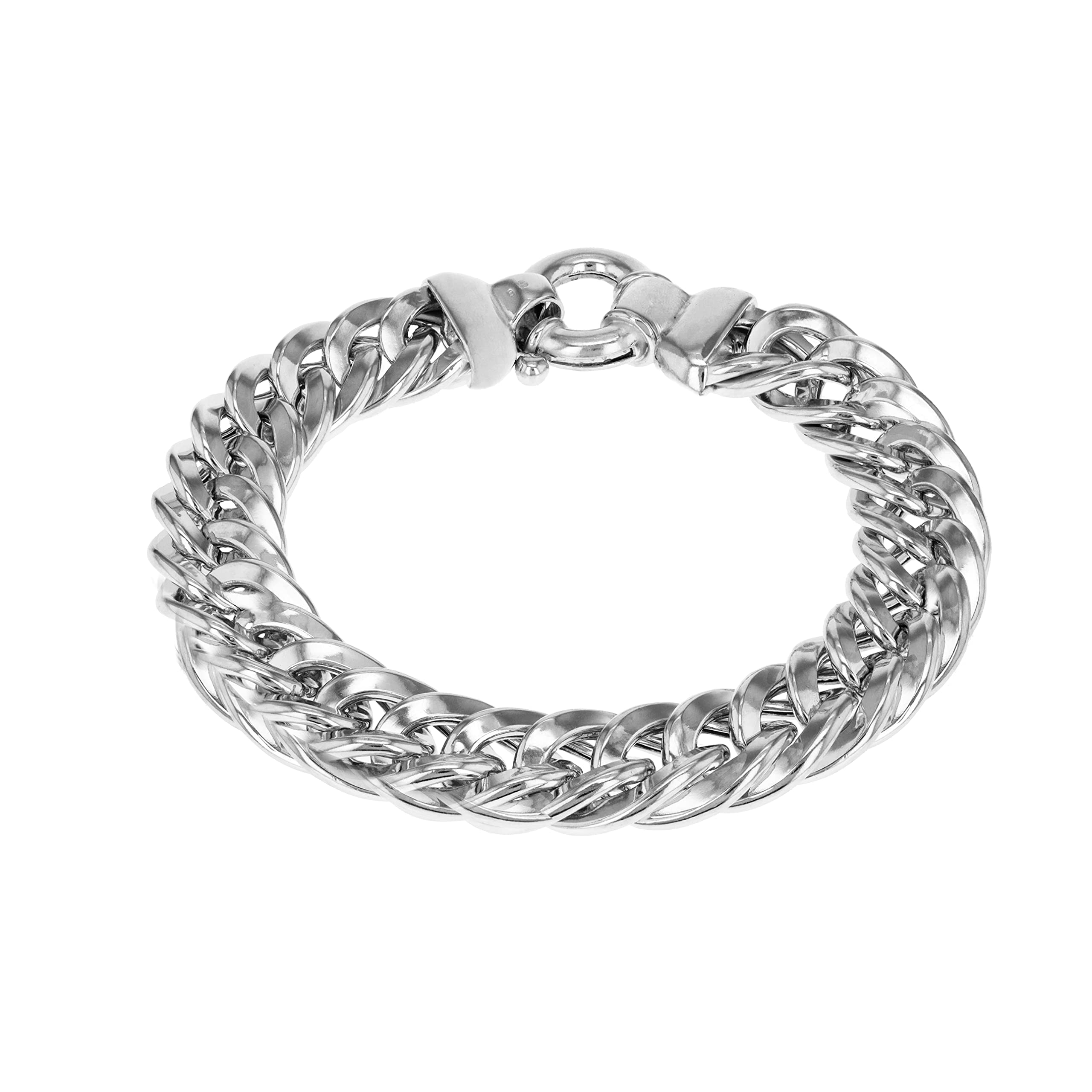 Tuscany Silver Men's Sterling Silver 12.4mm Rhodium Plated Large Spring Ring Curb Bracelet of 20cm/8"