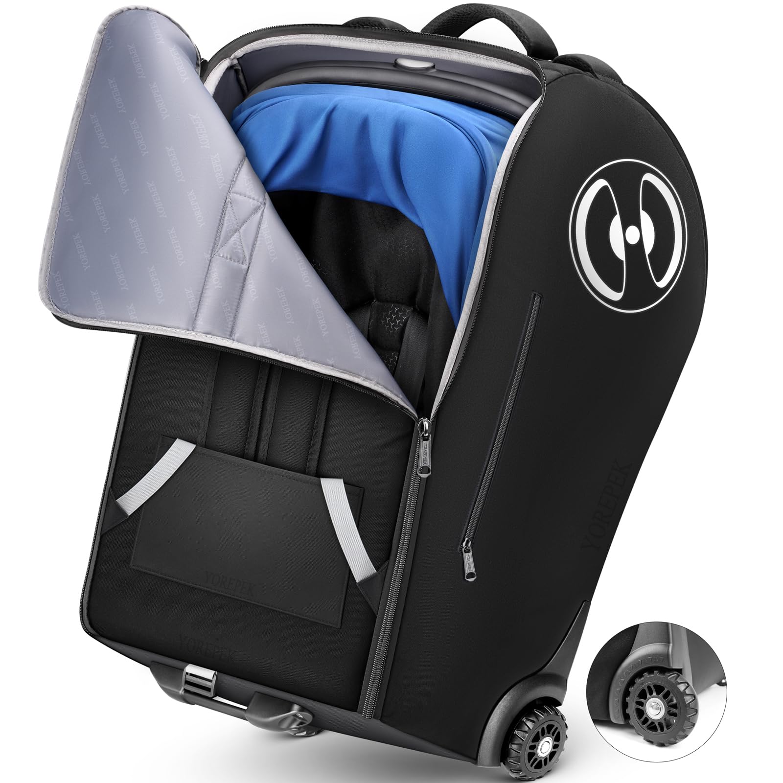 Photo 1 of YOREPEK Infant Car Seat Travel Bag Backpack with Wheels, Fits for Doona Car Seat Stroller, Padded Carseat Bags for Air Travel with Shoulder Strap, Car Seat Storage Bag for Airplane with Side Pocket