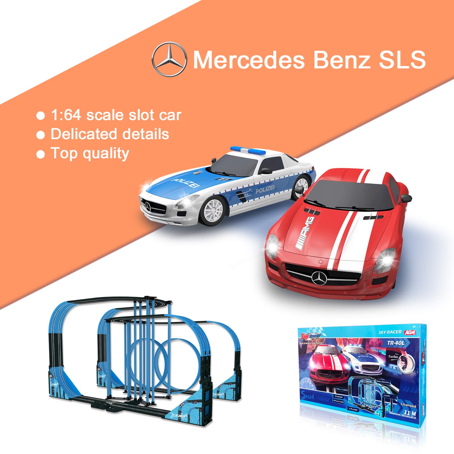 Sky Racer Slot car Race Set TR-40L 1:64 Scale