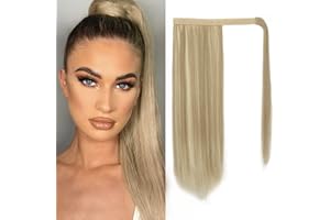BARSDAR Straight Wrap Ponytail Extension - 18 Inch Long Straight Wrap Around Ponytail for Women - Synthetic Blonde Clip in Po
