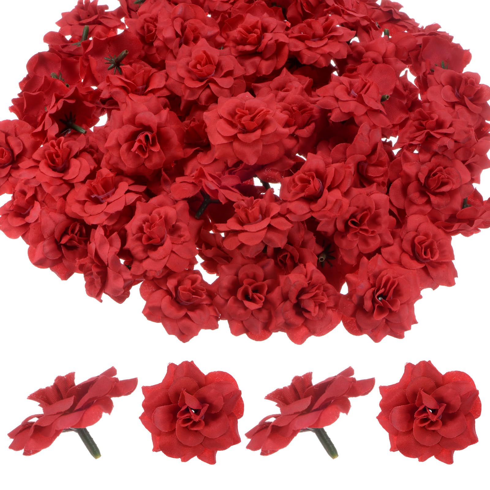 M METERXITY 100-Pack Artificial Roses Heads, Silk Faux Rose Head for Wedding/Bouquet/Flower Wall/DIY Crafts/Party Decoration, Fake Bloom Flower Heads Buds [Red]