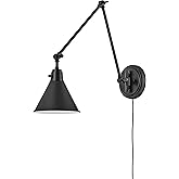 Hinkley Arti Wall Sconce, 20.5" Swing Arm Adjustable Wall Mounted Light with 8FT Plug in Cord, On/Off Switch, Black Finish
