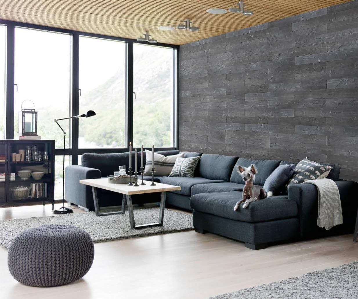 Plus Timber self Adhesive Wood Wall Panels | Reclaimed Rustic Look | 49.99m2 | Pack - 1.81m2 | Graphite Grey