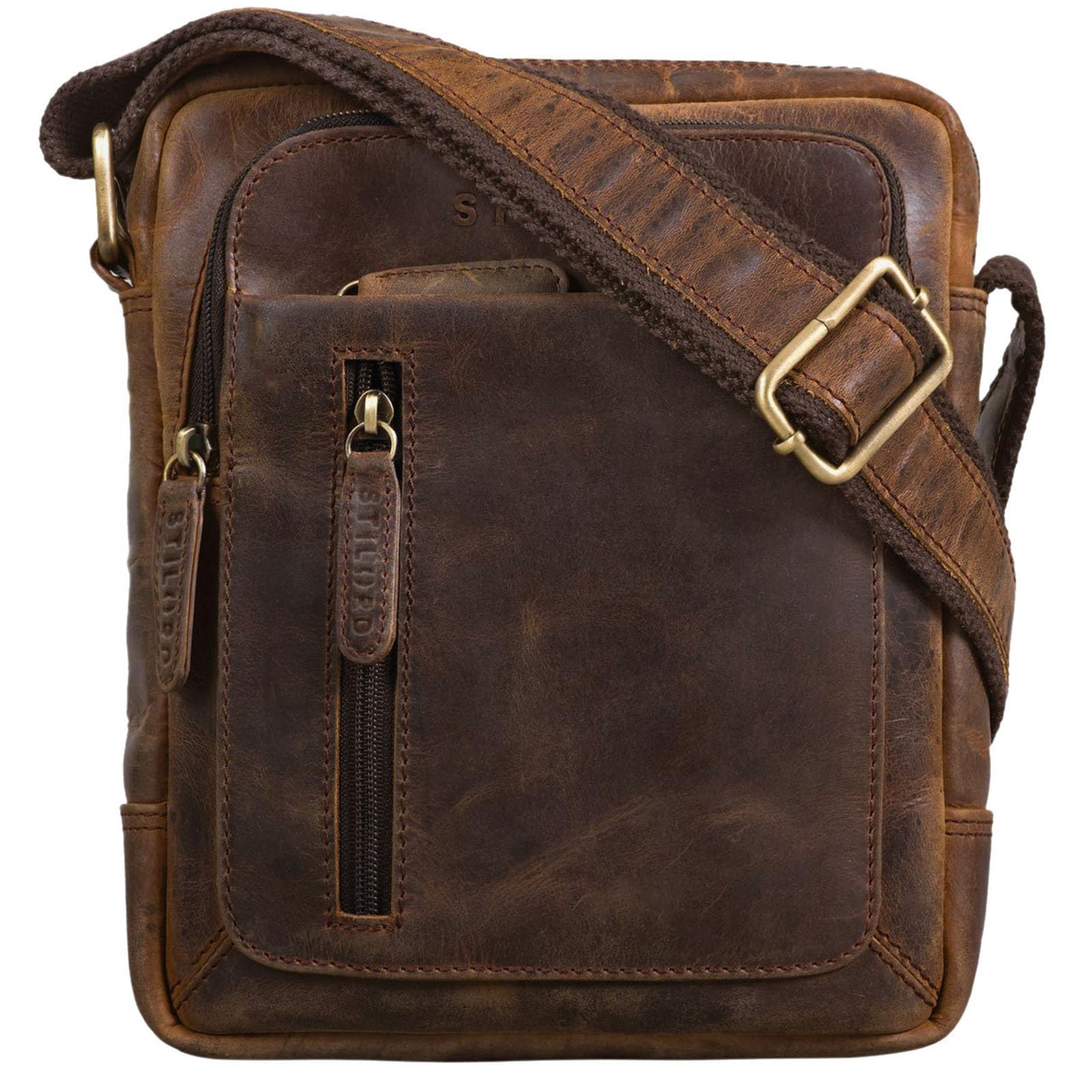 STILORD 'Jamie' Men's Leather Bag - Perfect for Travel & Daily Use - Small Vintage Messenger Bag for 9.7 Inch iPad - Modern Shoulder Bag for Men, Colour:Zamora - Brown